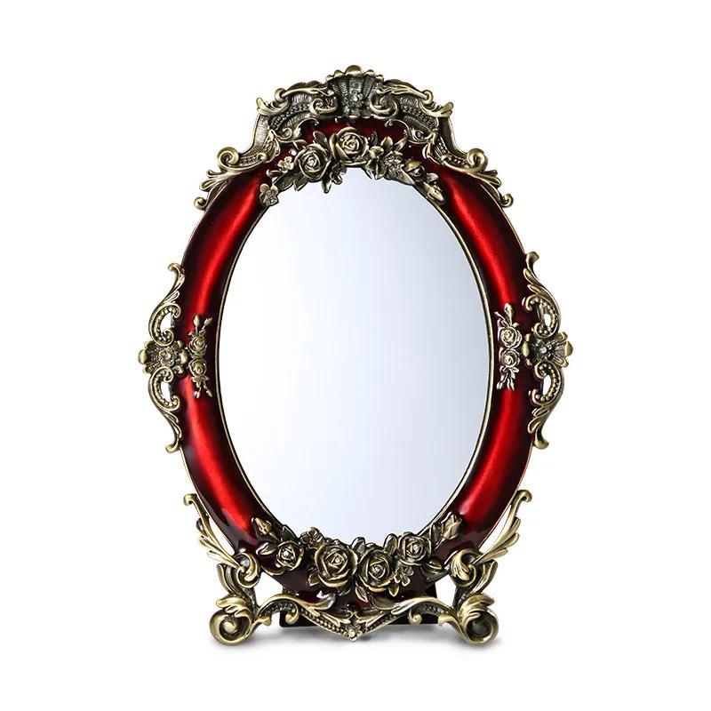 Red Rose Design Makeup Mirror High-Definition Bride's Dowry Metal Desktop Wedding Gift Dressing Mirror for Brides
