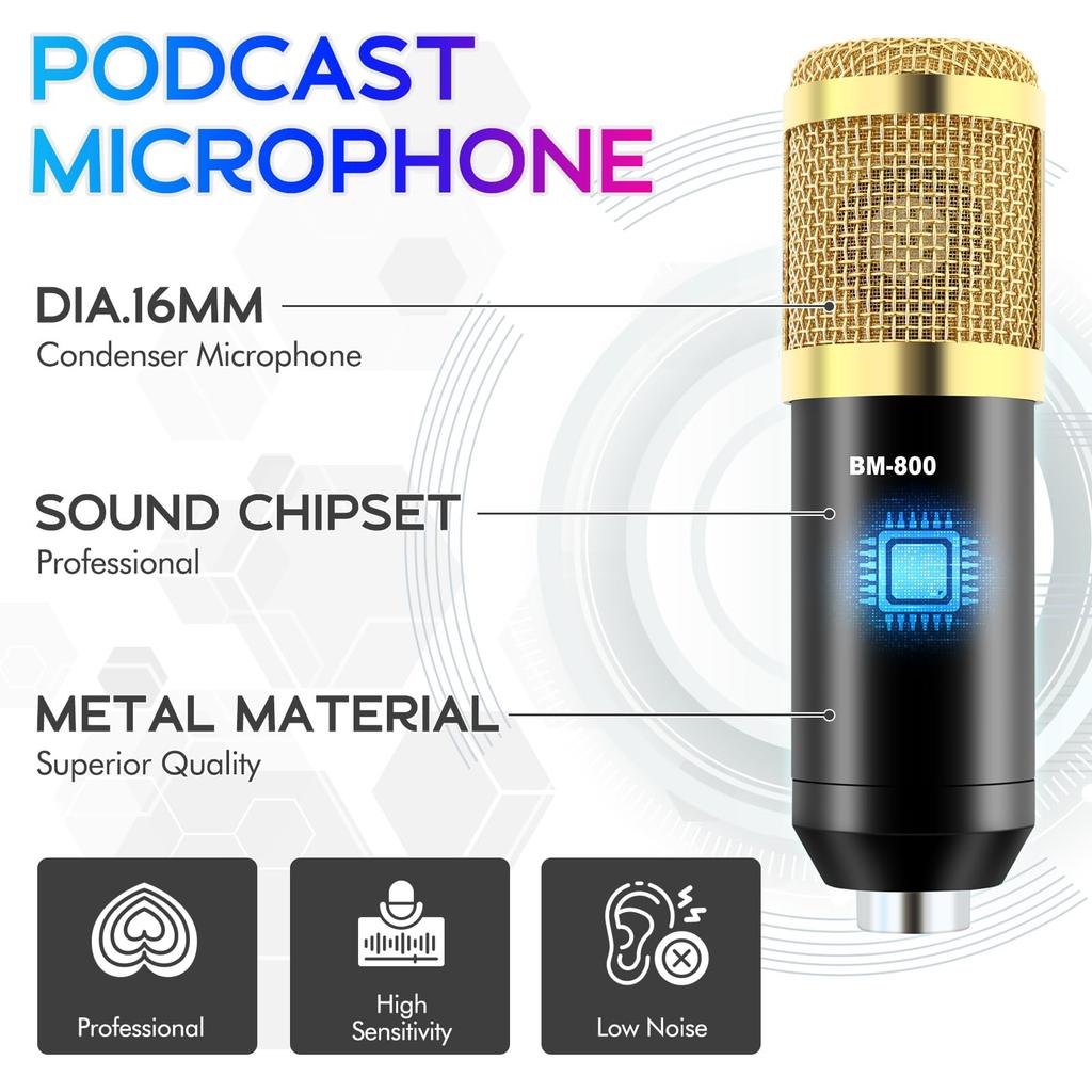 ALSO GO Podcast Equipment Bundle BM-800 Microphone Gold F998 Sound Card for Podcasting Singing Gaming Live Streaming YouTube TikTok