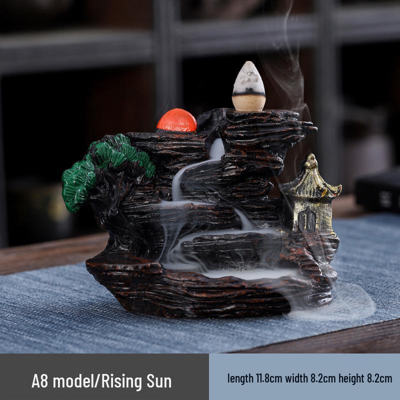 Large Resin Backflow Incense Burner with Mountain Design for Indoor Home Decoration