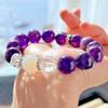 Retro Hoge Kwaliteit Natuurlijk Grote Deeltjes 12 mm Amethist Witte Kristal Armband Armband.