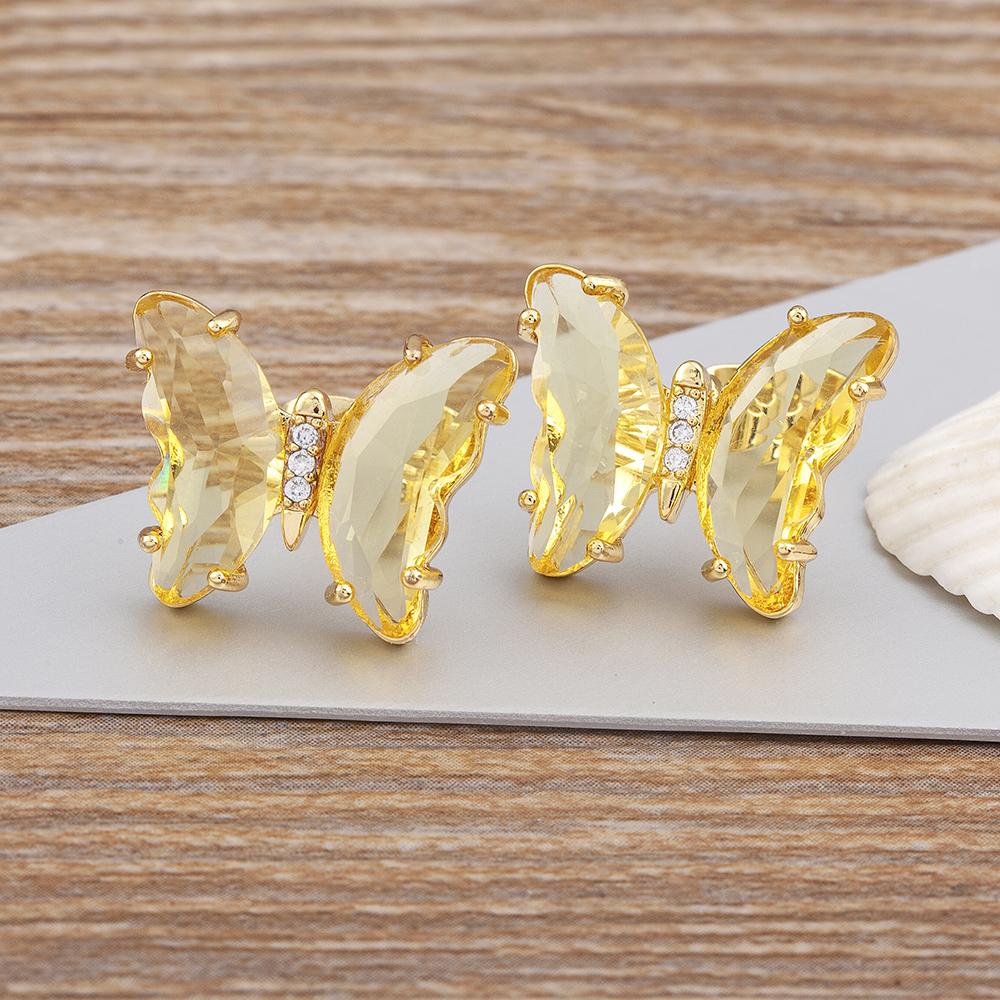 Nidin New Fashion 8 Colors Exquisite Lovely Butterfly Transparent Crystal Zirconia Stud Earrings Feminity Elegant Jewelry Gift