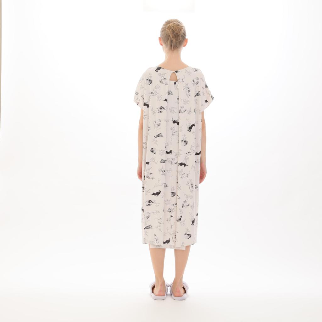 Narue Rib Knit Petal Cat Free Size Women's Cool-Touch Nightshirt, Beige,