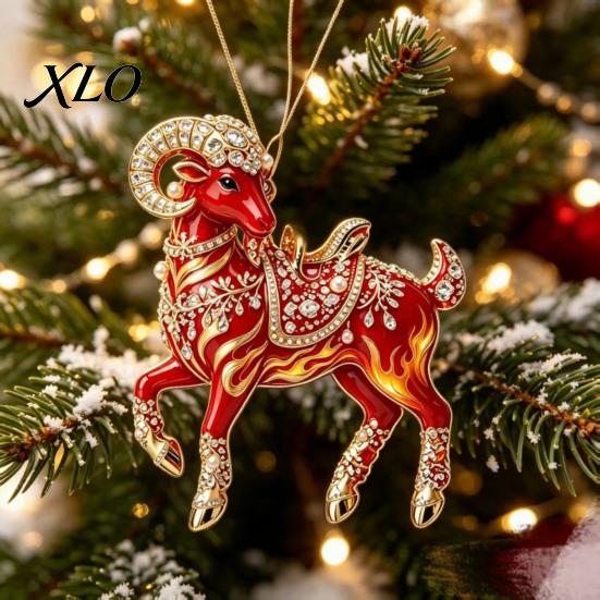Durable Hanging Collection Acrylic Goat Christmas Tree Pendant, Decorative Ornament with Xmas Pendant Rhinestone, Golden Cord for New Year Party