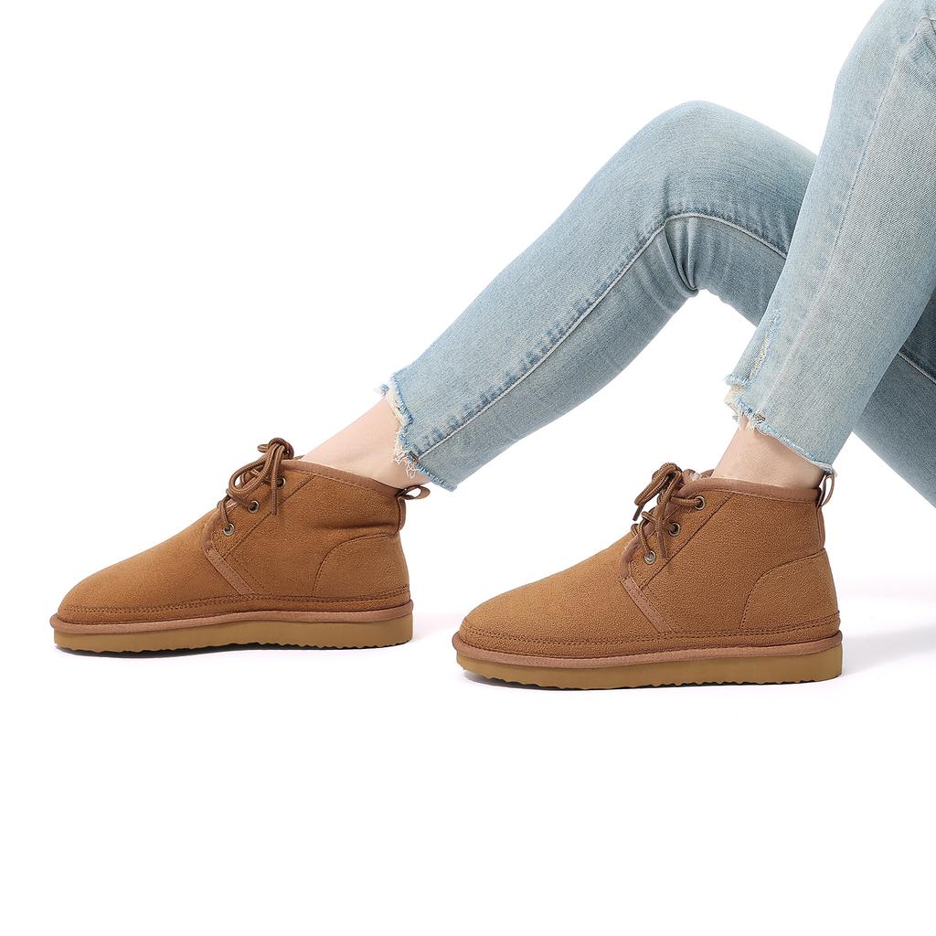 Comwarm Short Plush Lining Ankle Boots for Women Faux Suede Hard Bottom Snow Boots Warm Cozy Winter Outdoor Cotton Boots