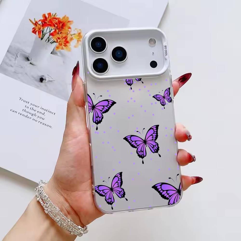 colorful Beatiful Butterfly Phone Case For iPhone 17 16 15 14 13 12 11 Pro Max Plus Silver candy Matte Cover