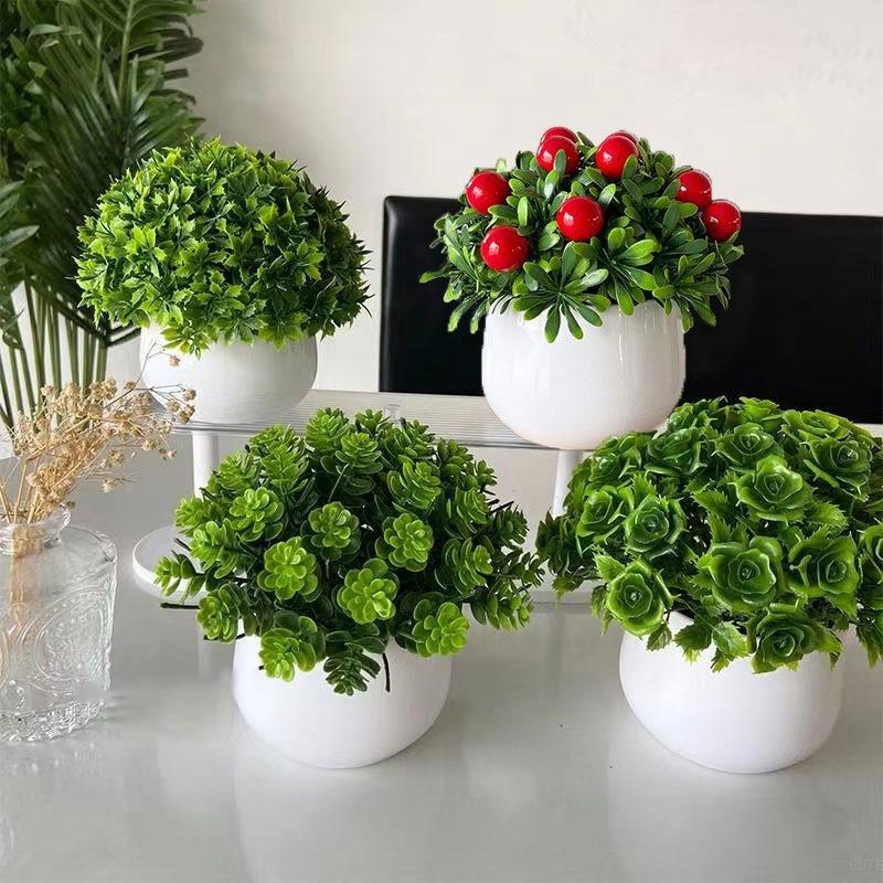 Artificial Plant with Plastic Pot Mini Bonsai Potted Plant Small Tree Simulation Pot Plants for Home Office Bedroom Decor