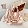 Fall Winter Simple Stripes Faux Lamb Wool Women's Shoulder Bags Casual Furry Female Handbag Large Capacity Ladies Shopping Bag