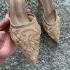 Fashion Mesh Embroidered Fashion Sandals Women String Bead High Heels Mules Shoes Pointed Toe Slingback Slippers Women Zapatos De Mujer