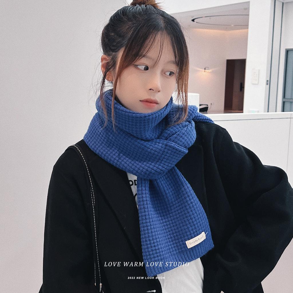 Korean version ins retro blue knitted scarf women's autumn and winter fashion versatile student warm wool scarf men's tide