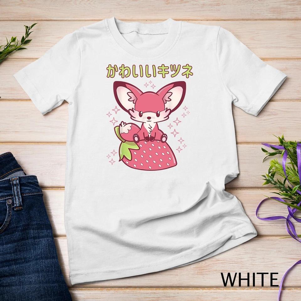 Pink Pastel Strawberry Fox Japanese Kawaii Pink Goth Fox T-Shirt Unisex T-shirt 10 M