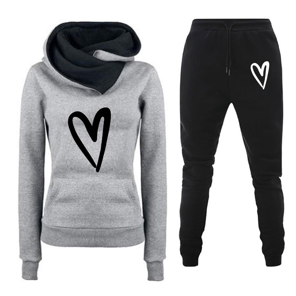 Spring and Autumn Winter Casual Sportswear Set with Love Letter Printed Women's Hoodie and Sweatshirt Set Trendy