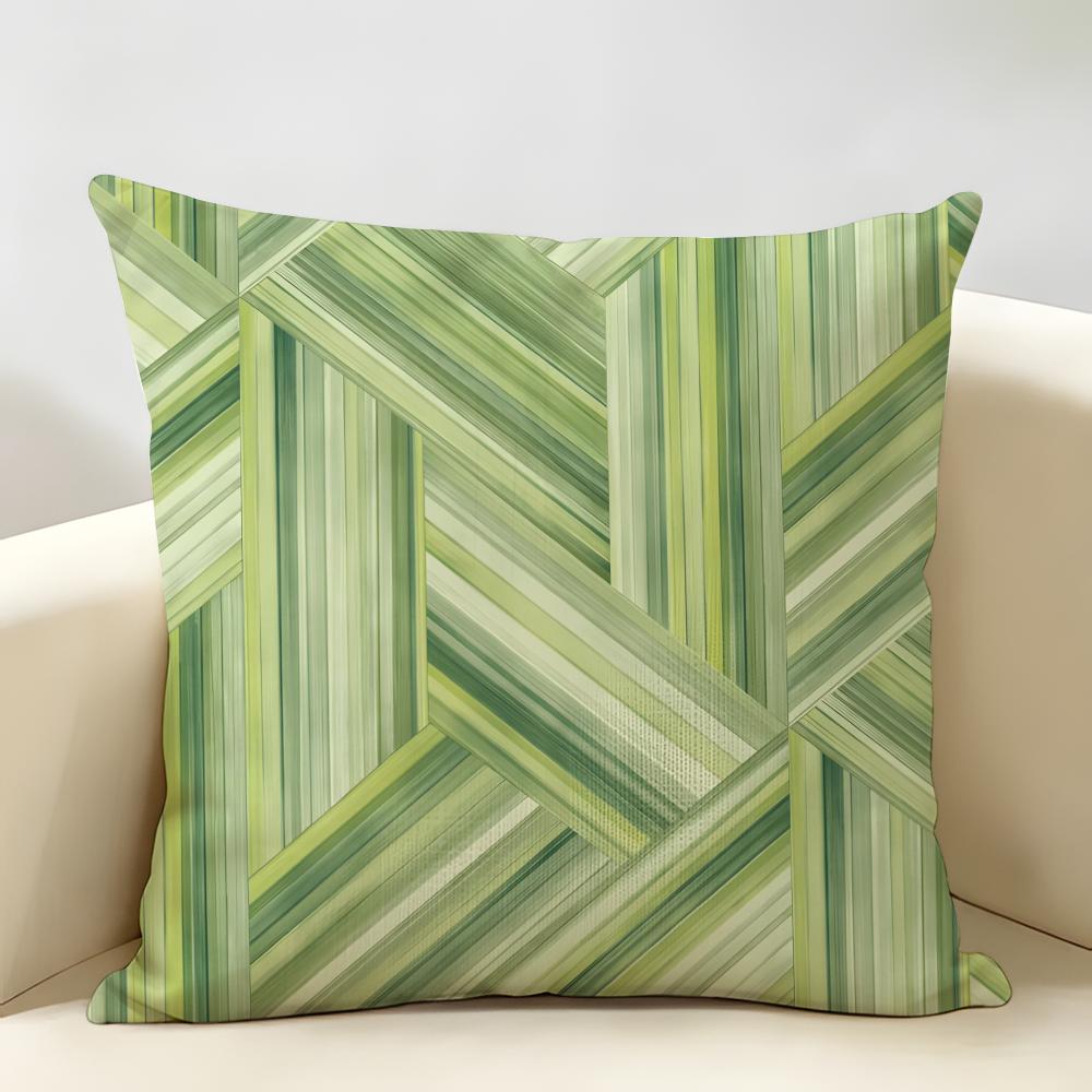 Simple Geo Inlay Pattern Cushion Cover Natural Linen Organic Fabric Double-Sided Printing Breathable Perfect For Home Decor