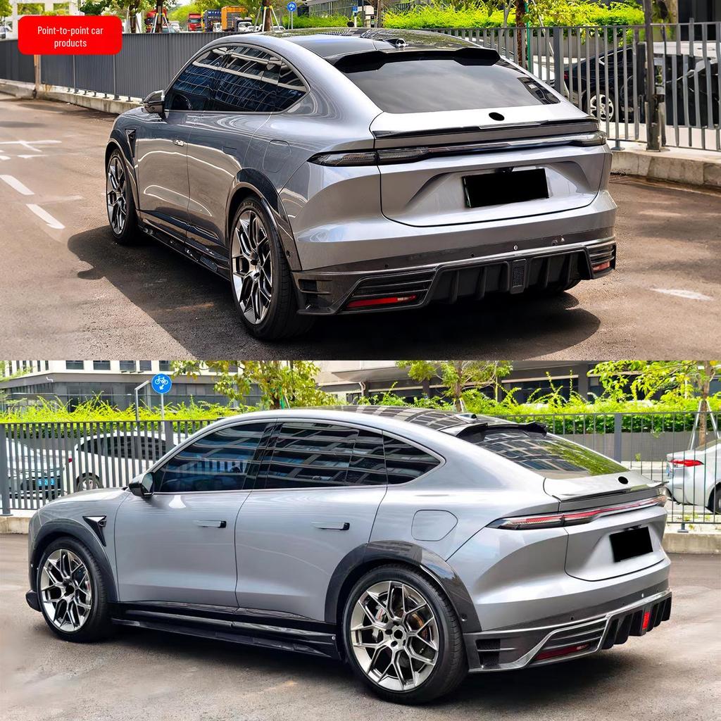 Compatible with NIO EC6: Modified Pluto Style Front Lip, Rear Lip, Top Wing, Tail Wing, Wind Deflector, Fender Trim, and Mirror Cover Kit.