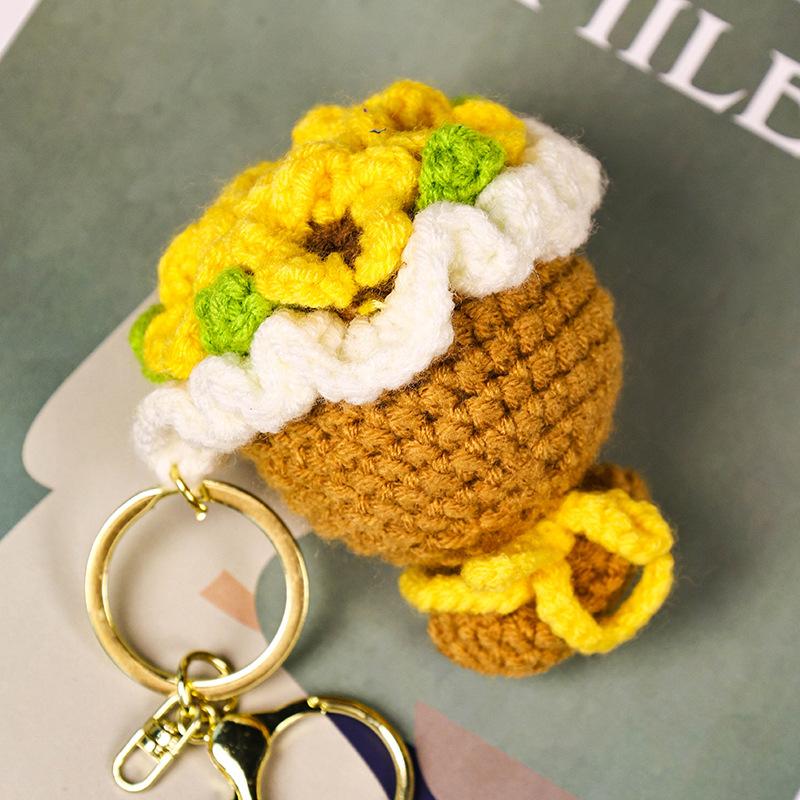 Stuffed Plants Sunflowers Roses Handmade Crochet Flowers Keychains Small Pendant Backpack Hangings Christmas Birthday Gifts