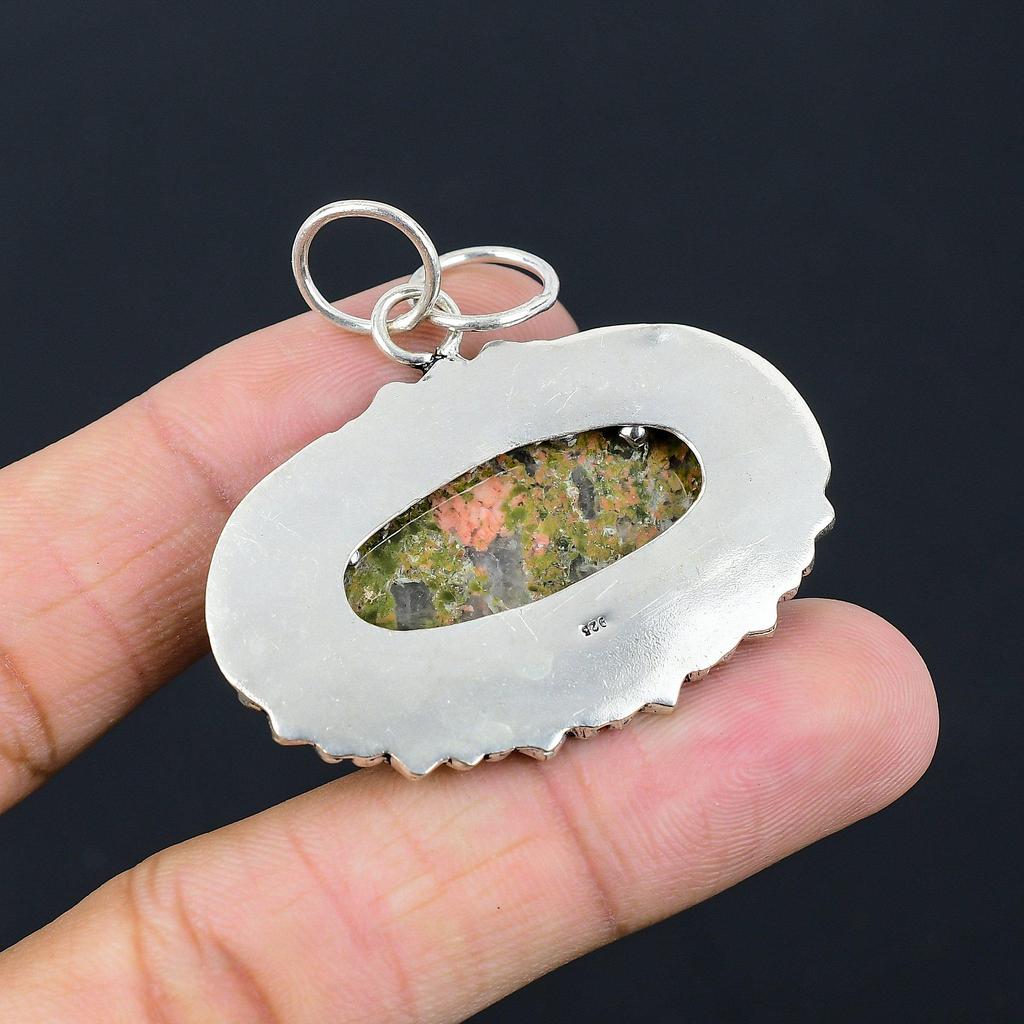 Daughters Day Deal 925 Silver Oval Natural Unakite Mother New Pendant Jewelry