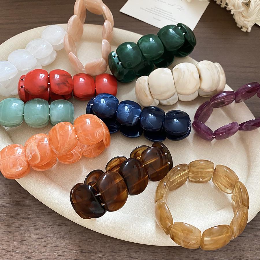 Acrylic Marbled Round Spliced Bracelet - Elegant Chinese-Style Fashion Bangle for Women
