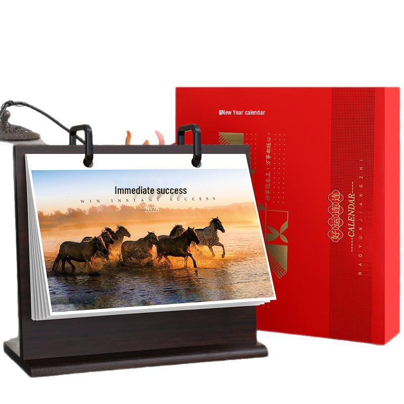 Customizable Solid Wood Desk Calendar 2026 - Office Desktop Ornament