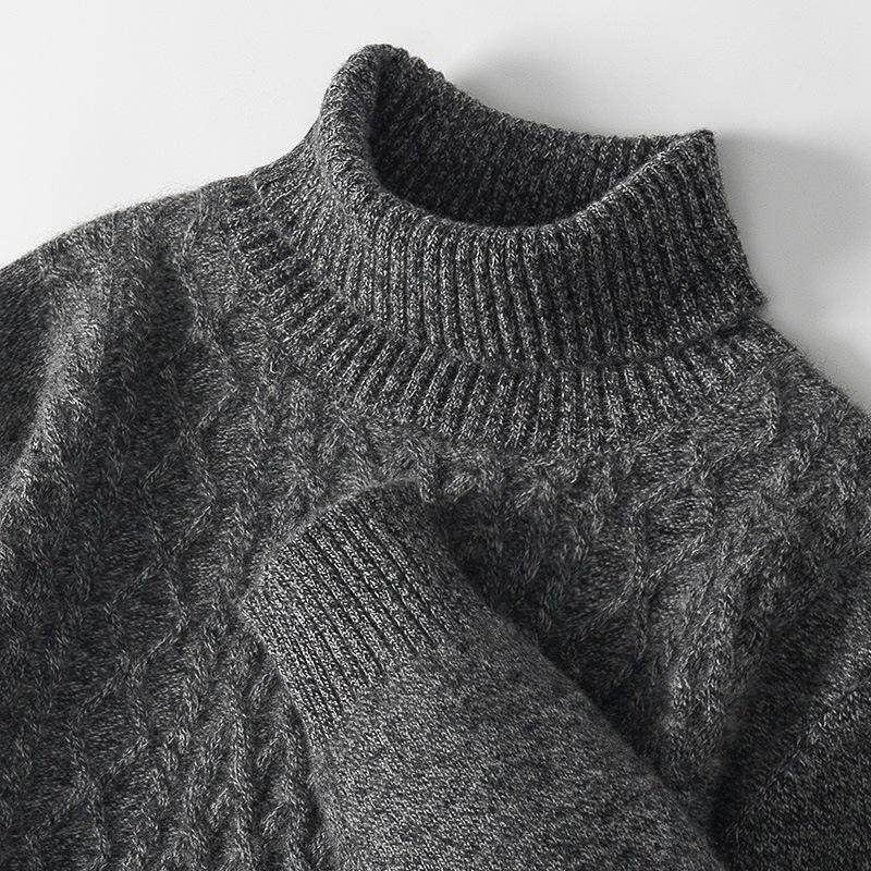 Men's High Neck 100% Wool Sweater - Thick, Cozy Knit for Casual or Business Wear