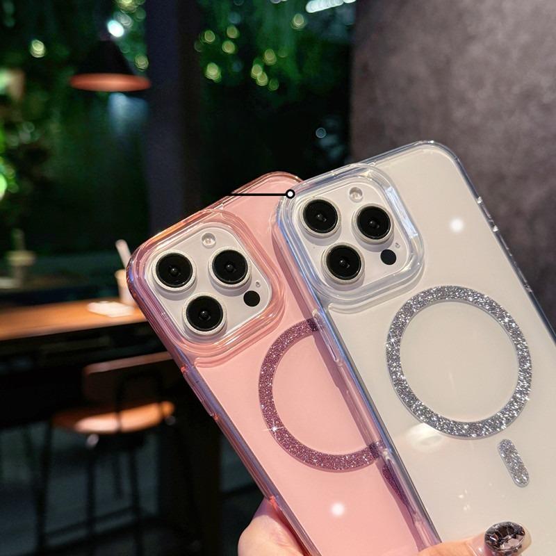 Applicable To IPHONE16proMax New Flash Powder Magnetic Suction Phone Case Ins Wind Apple 15 Anti Fall Protection Case 14