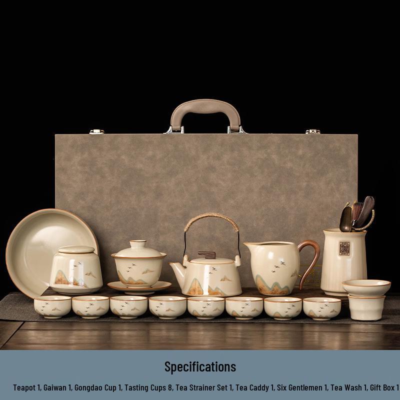 Ru Kiln Beige Gongfu Tea Set - Distant Mountains Theme