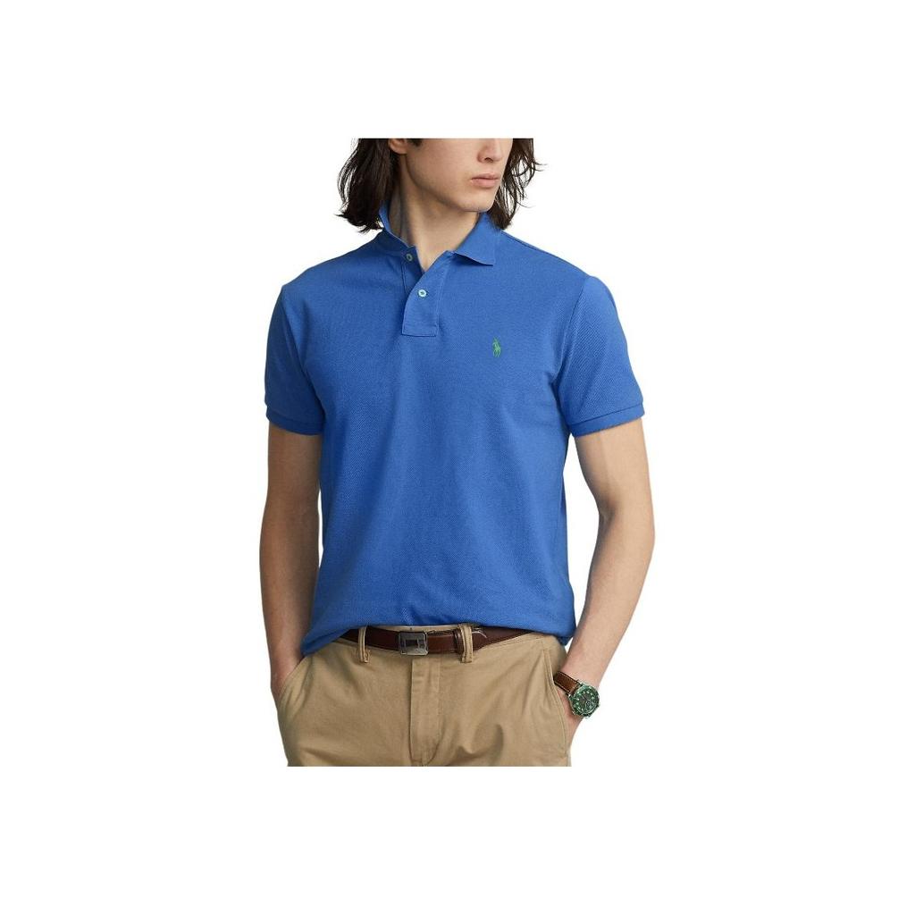 Polo Ralph Lauren Slim Fit Solid Color Logo Embroidered Short Sleeve Polo Shirt Men Tops Blue MNPOKNI1N821858-400