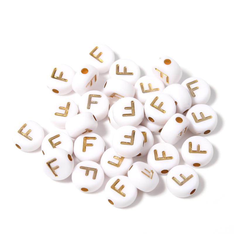 100Pcs 7mm Acrylic Alphabet Beads A-Z Gold Color Letters Beads For Jewelry Making Flat Round Spaced Bead DIY Bracelet Necklace