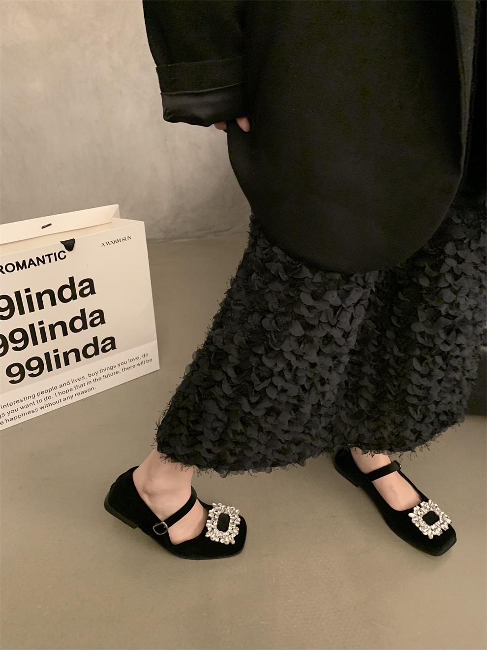 

Fashion Flat Shoes for Women s Spring and Autumn French Diamonds Mary Jane Shoes Black Loafers Plus Size Women s Shoes 33 чёрный