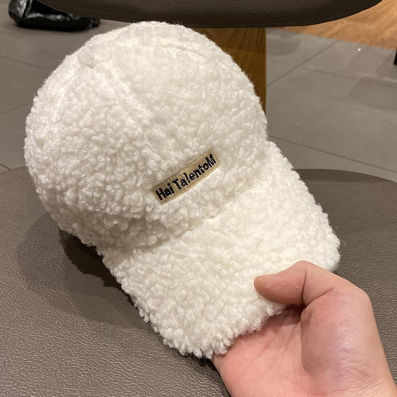 Korean Style Thickened Ins Lamb Velvet Embroidered Letters Baseball Hat for Women Japanese Versatile Winter Warm Baseball Hat Trend