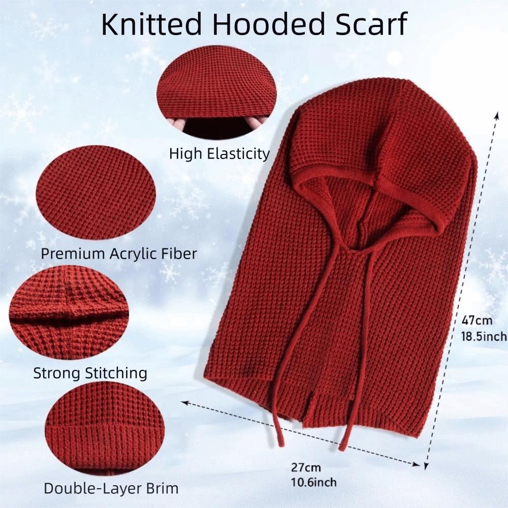 Drawstring Closure Neck Warmer Hat Thick Knit Winter Pullover Hat  For Women Man