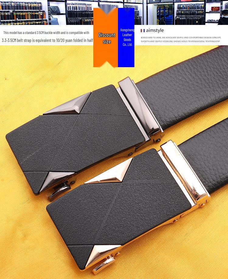 Men's Genuine Leather Belt with Frosted Automatic Buckle - Stylish Alloy Design