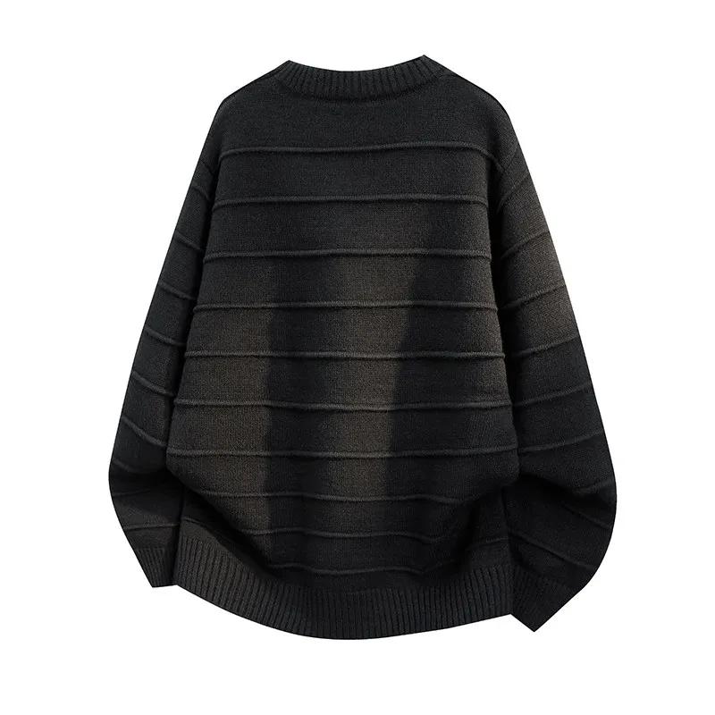 Men Autumn Winter Striped Knit Sweater Men Casual Long Sleeve Knitted Pullover Male Soild Color Knitwear Sweaters