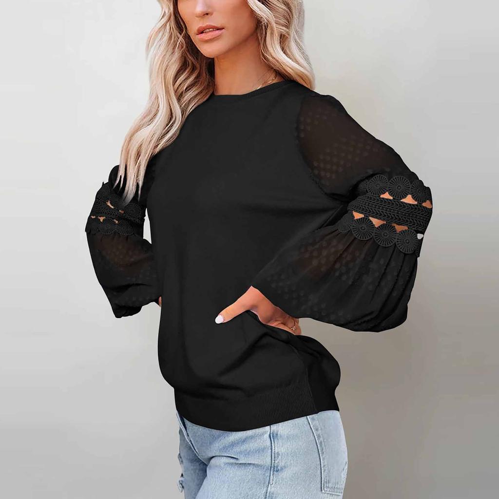 Women's Color Fashion Long Sleeve Round Neck Pullover Top Temperament Versatile Sleeve T-Shirt