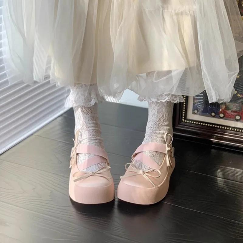 Fashion 2024 New Sweet Vintage Flat Shoes Mary Janes Shoes Women Bow-knot Buckle Lolita Platform Shoes Female Cute Designer Shoe Girls