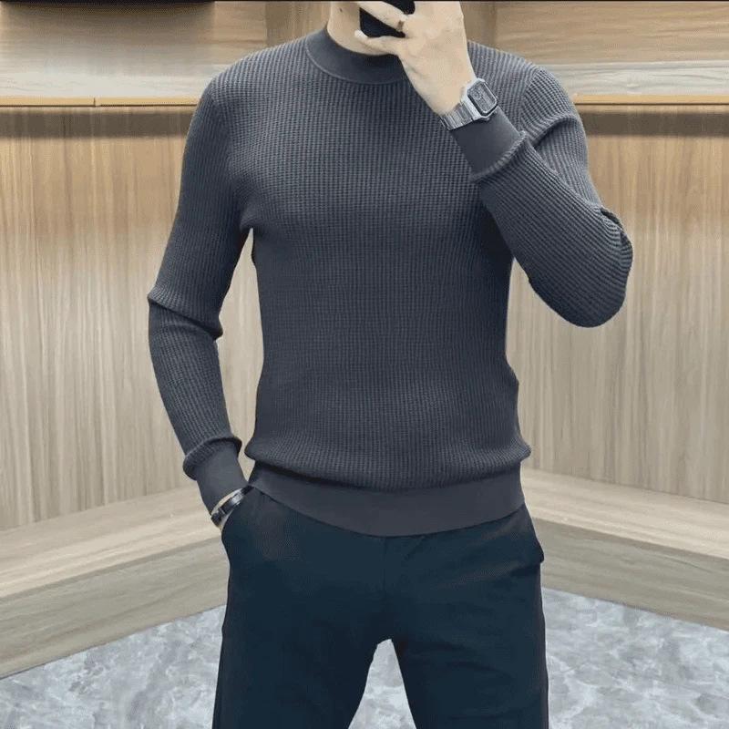 Elegant Men s Anti-Pilling Wool Sweater: Luxurious, Solid Color, Versatile Knitted Pullover Base Layer Medium
