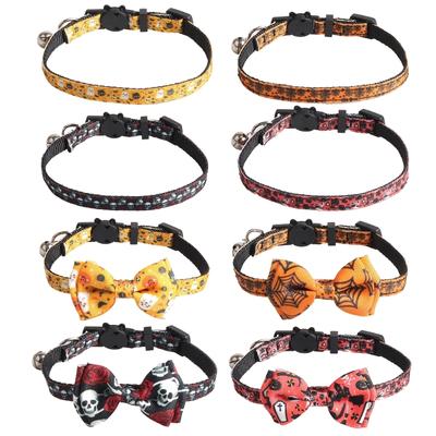 Guler Halloween pentru Pisică Animal de Companie Guler de Siguranță Potrivit pentru Gâtul Câinelui Decorațiuni Elegante Guler pentru Pisică cu Castel Pânză de Păianjen Trandafir Craniu