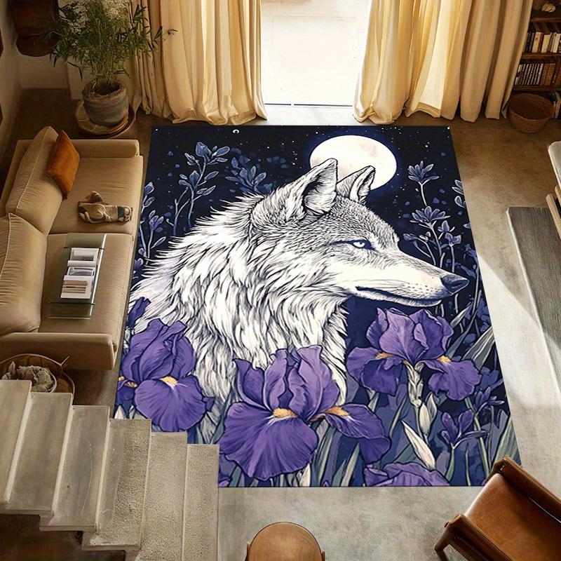 1pc Wolf Moon Themed Rug for Home Decor, Non-slip Office Carpet, Chair mat, Outdoor Mat, Christmas and Halloween gifts-0731128