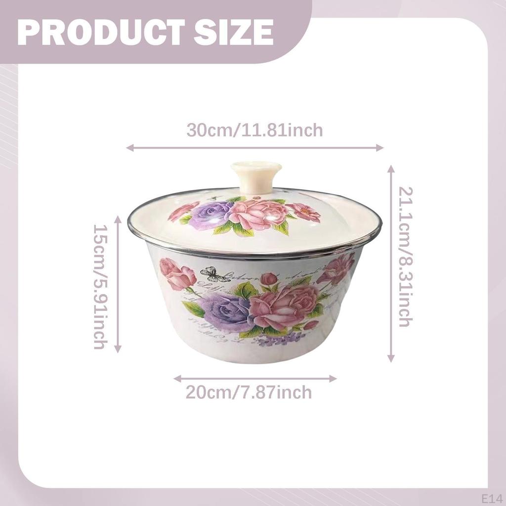 Emaille Mischschüssel Behälter Emailleware Rund Küchengebrauch Vintage Design Blumendekor