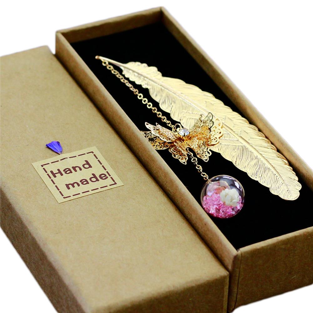 Retro Vintage Bookmark Design of Feather + Butterfly Metal Bookmarks Promotional Gift