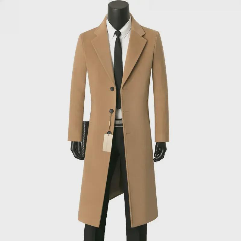 

Мужское шерстяное пальто средней длины - деловая повседневная ветровка на осень/зиму с воротником-стойкой. 4XL хаки