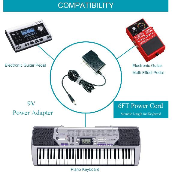 MaxLLTo 6 футов Сверхдлинный адаптер питания переменного тока для замены для клавиатуры Casio CT-610, CT-615, CT-630, CT-636, CT-638, CT-640, CT-650, CT-657, CT-660,