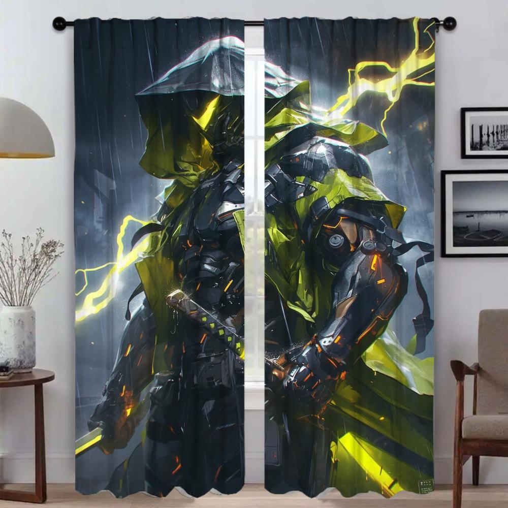 Thunder Ghost Warrior Curtains for Living Room Curtain for Room 2 Panel Halloween Decoration Partition Home Interior Curtains