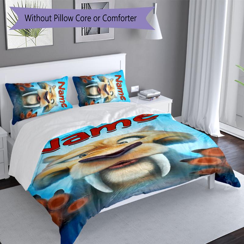3pcs Custom Name Ice Age Dawn of the Dinosaurs Set,Includes 1 Duvet Cover and 2 Pillowcases,All-season Bedroom Decor