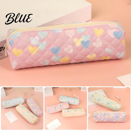 Cute Pen Organizer Heart Print Pencil Case Minimalist Square Pouch