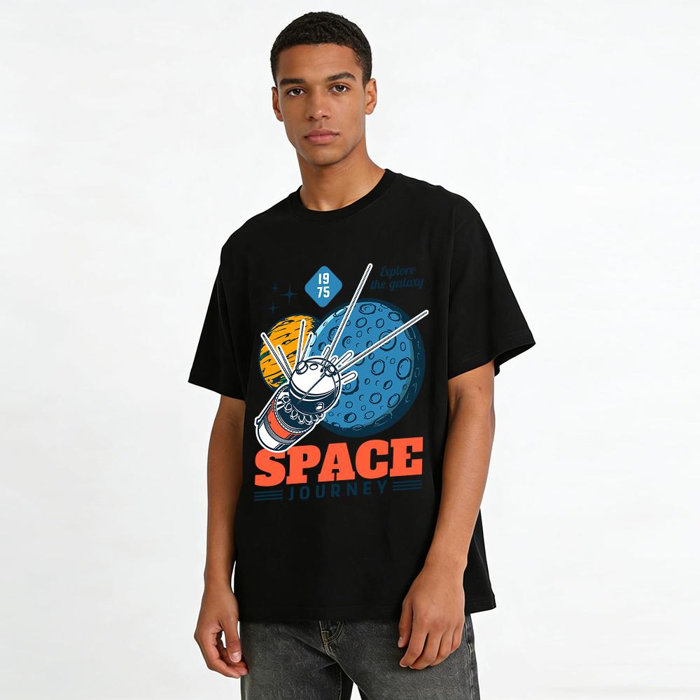 1975 Retro Space Journey Galaxy Explore Graphic Casual Top Pure cotton T-shirt
