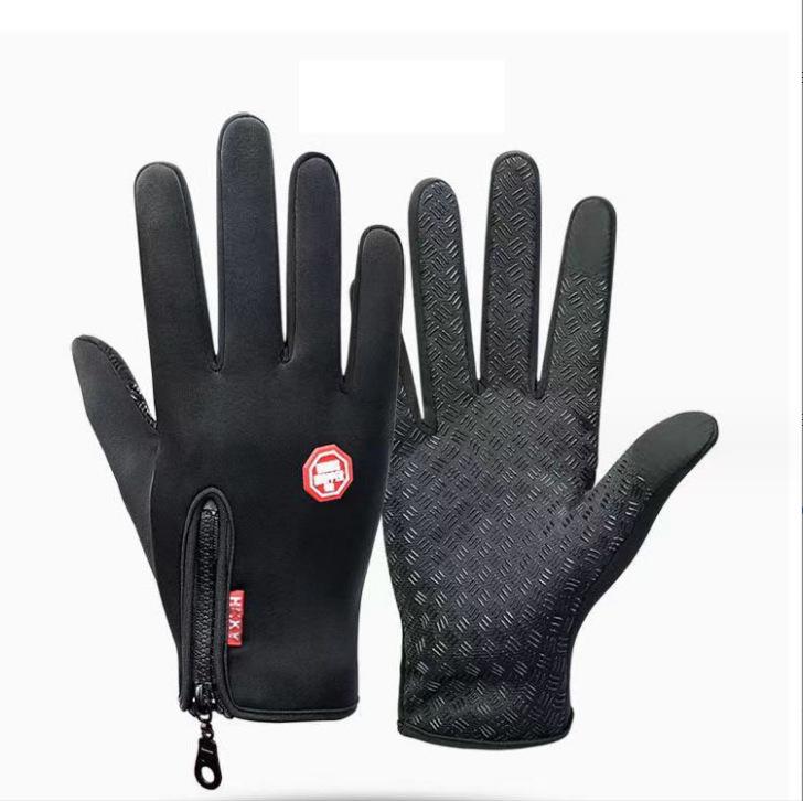 Men s Non-slip Touchscreen Winter Cycling  Skiing Gloves with Zipper XL чёрный