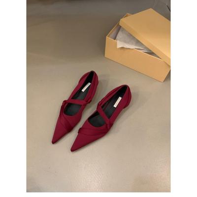 New Style Fashion Women's Satins Shallow Shoes Women Pointed Toe Thin Low Heels Mary Jane Shoes Female Pumps Strap Zapatos Mujer