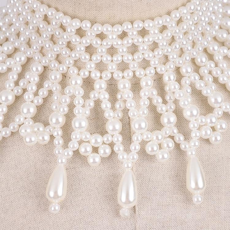 Elegant Layered Pearls Shoulder Necklace Choker for Women Proms Party Wedding Dresses Beaded Shawl Body Jewelry Collar
