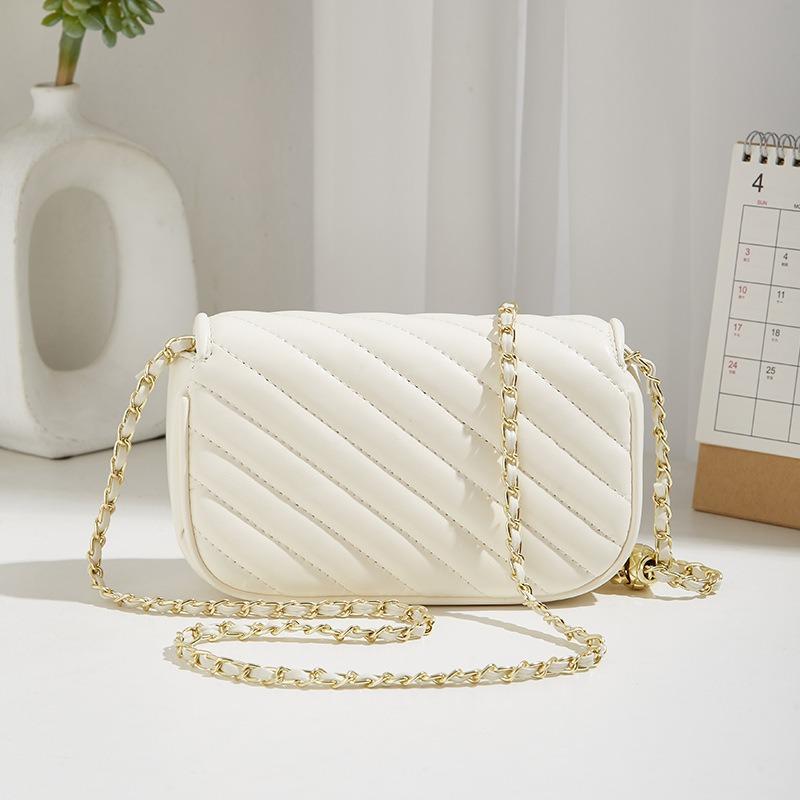 Niche Design New Women's Bag Embroidery Thread Rhombus Small Gold Ball Chain Bag High-end Solid Color Shoulder Messenger Bag
