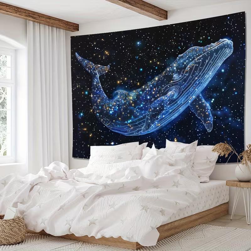 2D Aesthetic Galaxy Whale Tapestry Cosmic Constellation Wall Decor Cloth for Home & Bedroom