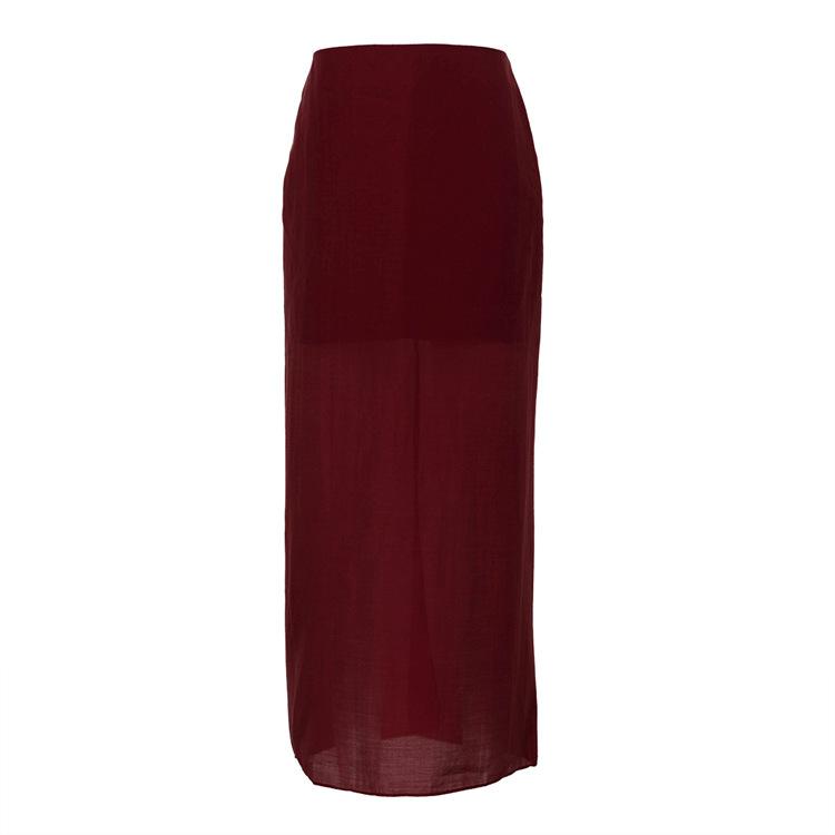 

Новая мода через границу Универсальная черная сетчатая юбка Женская Двухслойный дизайн Перспективная С высокой талией С разрезом Юбка-карандаш L кларет